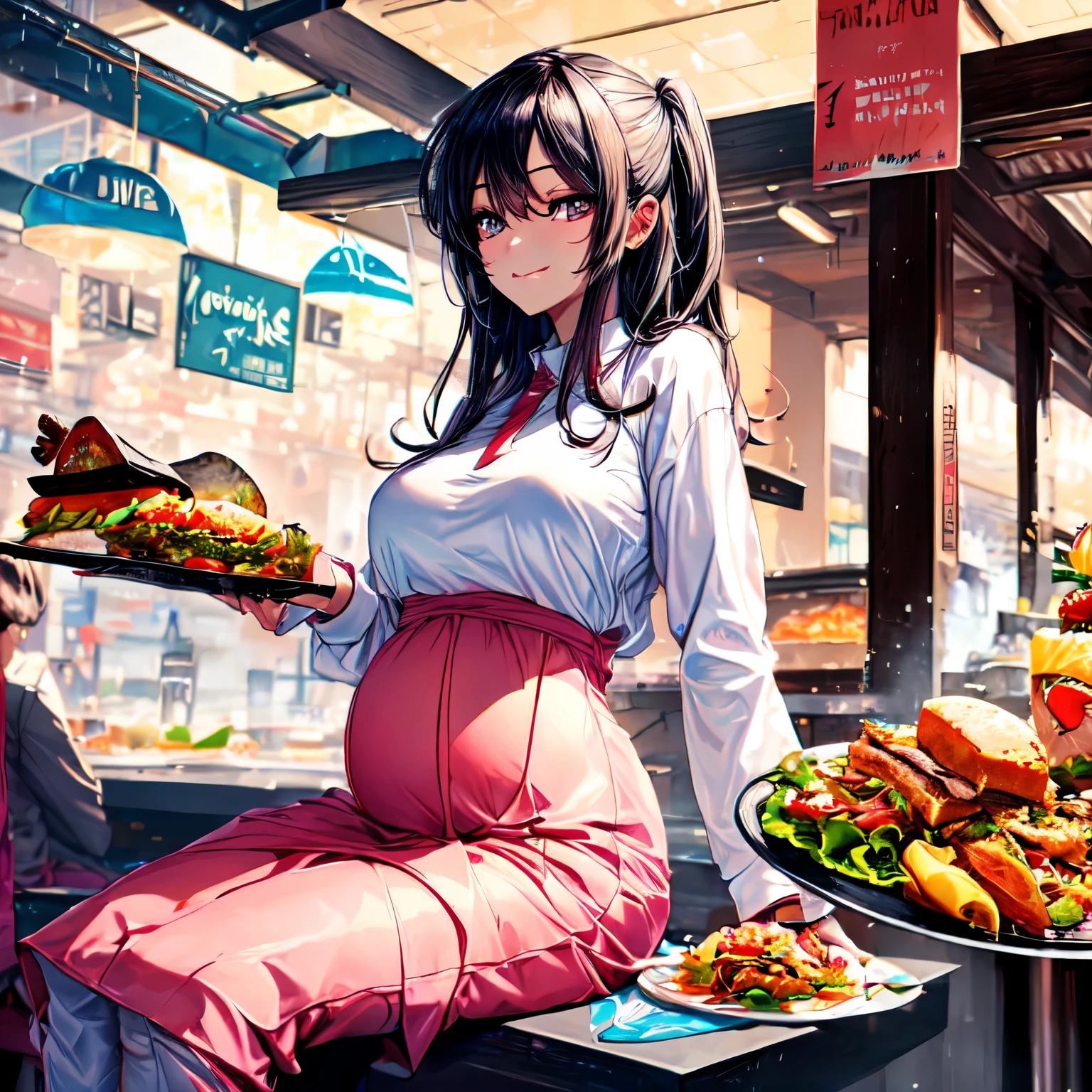Pregnancy guy is having lunch with his husband
