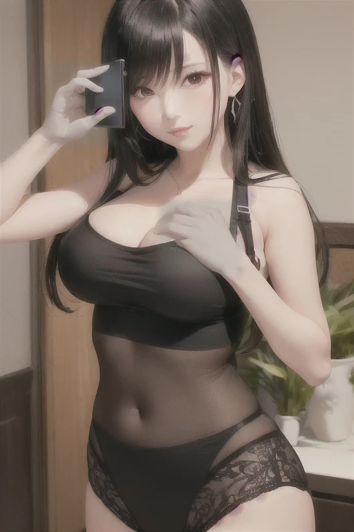 Close-up of a woman taking a photo in black underwear, Enchanting anime girl, Japanese Goddess, Beautiful and attractive anime woman, tits, Attractive anime girl, beautiful Asian Girl, Beautiful and attractive anime , Real life anime girls, Asian Girl, Tifa Lockhart, Anime Girl Cosplay, Anime Goddess, seductive Tifa Lockhart portrait,