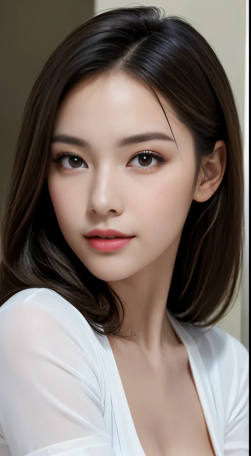 (a girl,beautiful detailed eyes,beautiful detailed lips,extremely detailed eyes and face,long eyelashes,smooth skin,white teeth,dimpled smile,black hair flowing to the chest,white fair skin,wearing a white short-sleeved top,tall and slender)⇒
(best quality,4k,8k,highres,masterpiece:1.2),ultra-detailed,(realistic,photorealistic,photo-realistic:1.37),HDR,UHD,studio lighting,ultra-fine painting,sharp focus,physically-based rendering,professional,vivid colors,bokeh,portraits