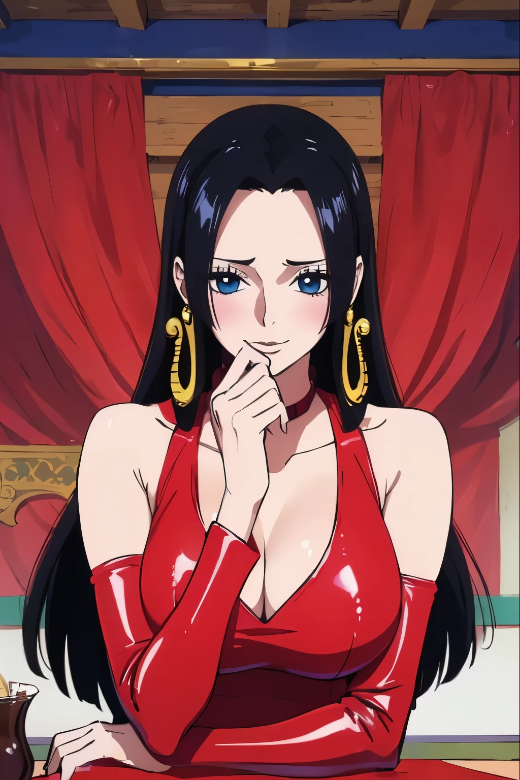(((obra maestra))), (((Mejor calidad))), ((ultra detallado)), (highly detailed CG illustration), boa hancock, , (obra maestra:1.5), Foto detallada, she is wearing a red latex dress,ajustado,sonriente,cuerpo entero, sexy, (Mejor calidad: 1.4), (1 chica), Hermoso Face, (pelaje negro, ancho: 1.3), Hermoso Hairstyle, she wears a red latex dress, Hermosos detalles ojos, (Piel realista), Piel hermosa, absurdo, atractivo, Ultra high resolution, High Definition, (), piel blanca rosada, cool white light, pose sexy, Hermoso , Fondo blanco, luz blanca suave rosa,lleva un vestido rojo de laptex, (Bukkake:1.8), {inside the room|exteriores|fondo simple}，(Sin correa para el hombro:1.3)，(ebrio:1.7)) （por el WAVY：0.8）， pelaje negro，(blue eyes)，pechos grandes，sonrisa, (Estar rojo en la cara:1.4)，mira a la camara, lleva un vestido de latex,red latex dress