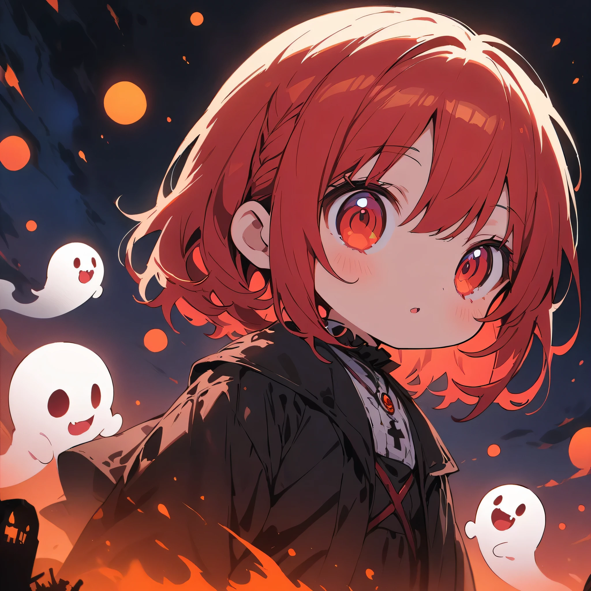 (masterpiece, highest quality:1.4), Cinematic Light, colorful, High Contrast, Western Cemetery, night, (Horror (theme):1.2), (Cute Chibi Monsters:1.2), (Cute little ghost:1.3)、dark、(highest quality、masterpiece、High resolution、detailed)、anime style、Flat Style、 BREAK,extremely detailed、anime