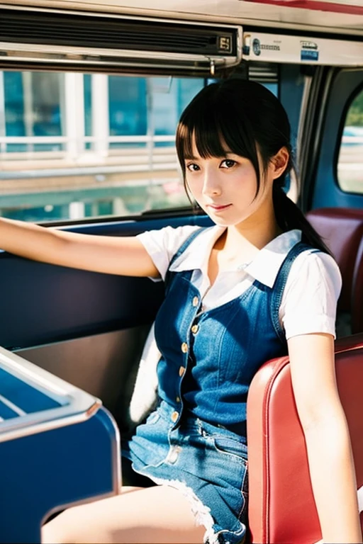 A Japanese woman in her twenties riding a bus