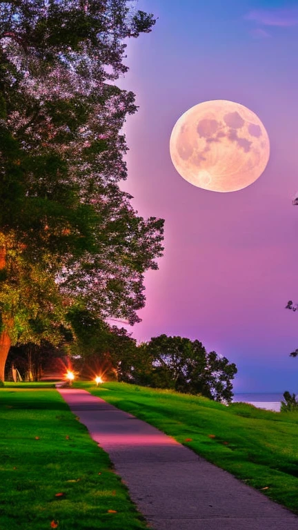 A Girl, solo, gorgeous, night, outstanding scene of full moon,