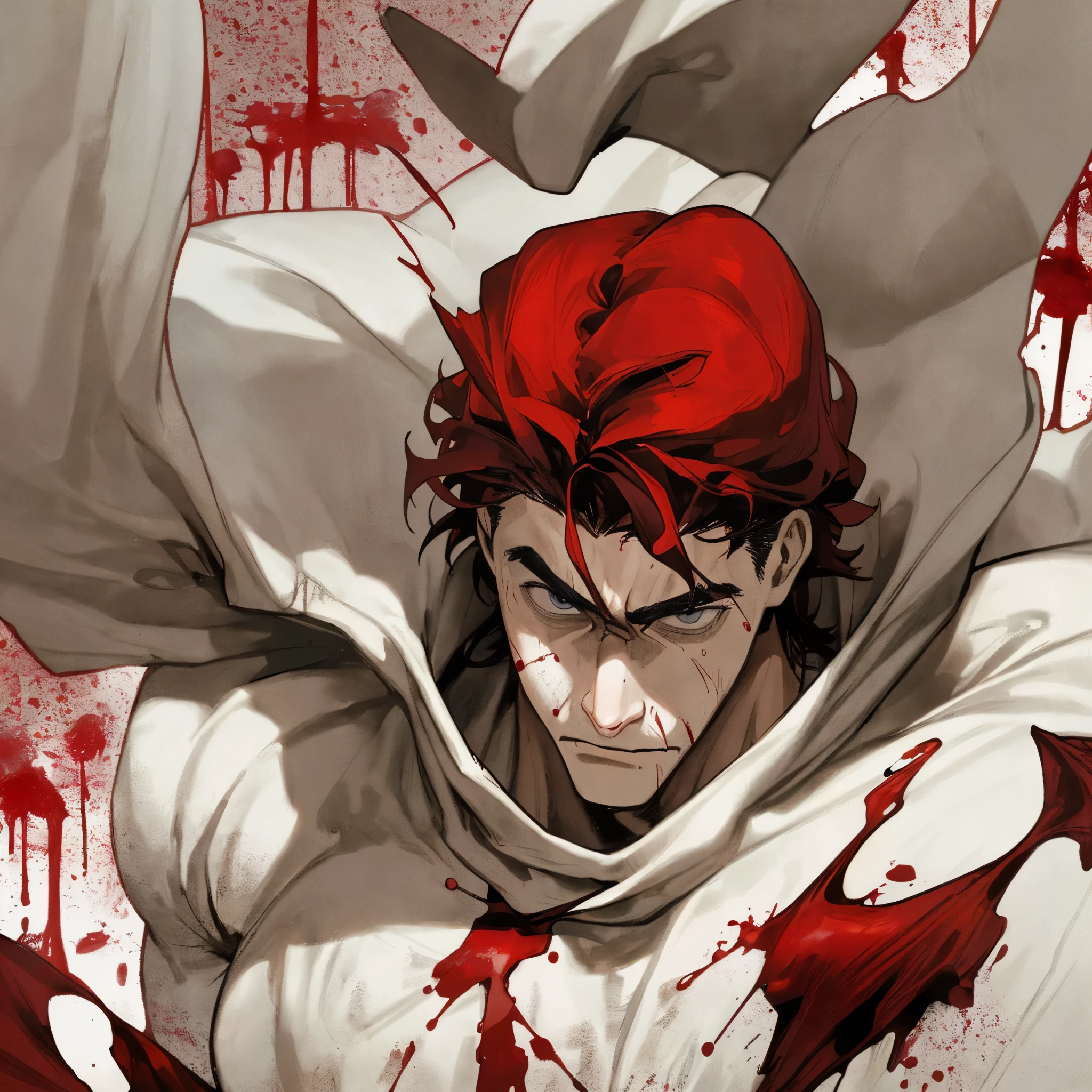 Strong brave man covered by blood