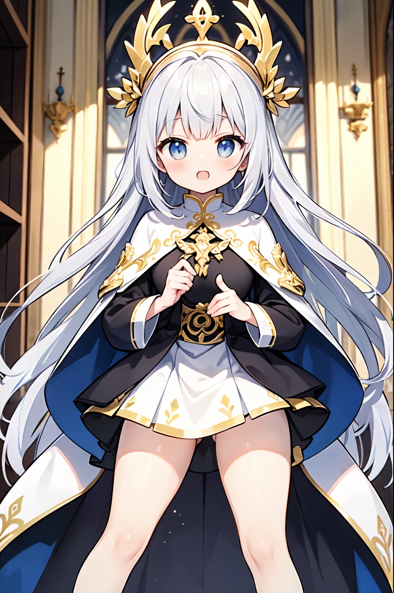 (highest quality)、((Super detailed))、(Ultra delicate)、Cute Pope、、Silver Hair、Beautiful breasts、Beautiful thighs、Gorgeous gold and silver vestments、Fantastic Light、god々しいgod殿