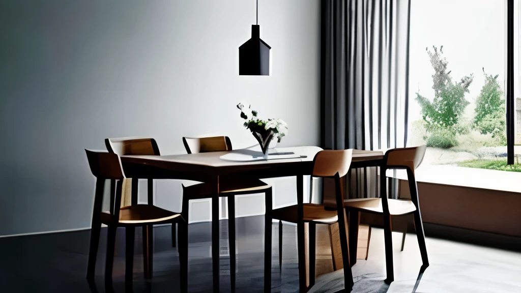 Dining table, simple,Cinematic room,Take a wide shot