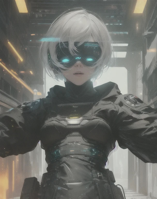 ((La mejor calidad)), ((obra maestra)), (muy detallado:1.3), ..............3D, Beautiful (cyberpunk:1.3) Mujer hacker, peinado corto,pelo corto, Volver al visor, cabello grueso, Terminal de ordenador operativo, Pantalla montada en la cabeza, computer server, Pantalla LCD, fiber optic cable, Logotipo de la empresa, HDR (High Dymanic Range), Trazado de rayos, NVIDIA RTX, Super resolution, Irreal 5, Subsoil Scatter, Textura PBR, Post-procesamiento, Anisotropic filtering, profundidad de campo, maximum sharpness and sharpness, Texturas multicapa, Albedo y Highlight Maps, Sombreado de superficies, Accurate simulation of light-material interactions, proporciones perfectas, Renderizado de octanaje, duotone lighting, ISO bajo, balance de blancos, Regla de los tercios, amplia apertura, 8K RAW, efficient sub-pixels, sub-pixel convolution, glow particles, dynamic pose