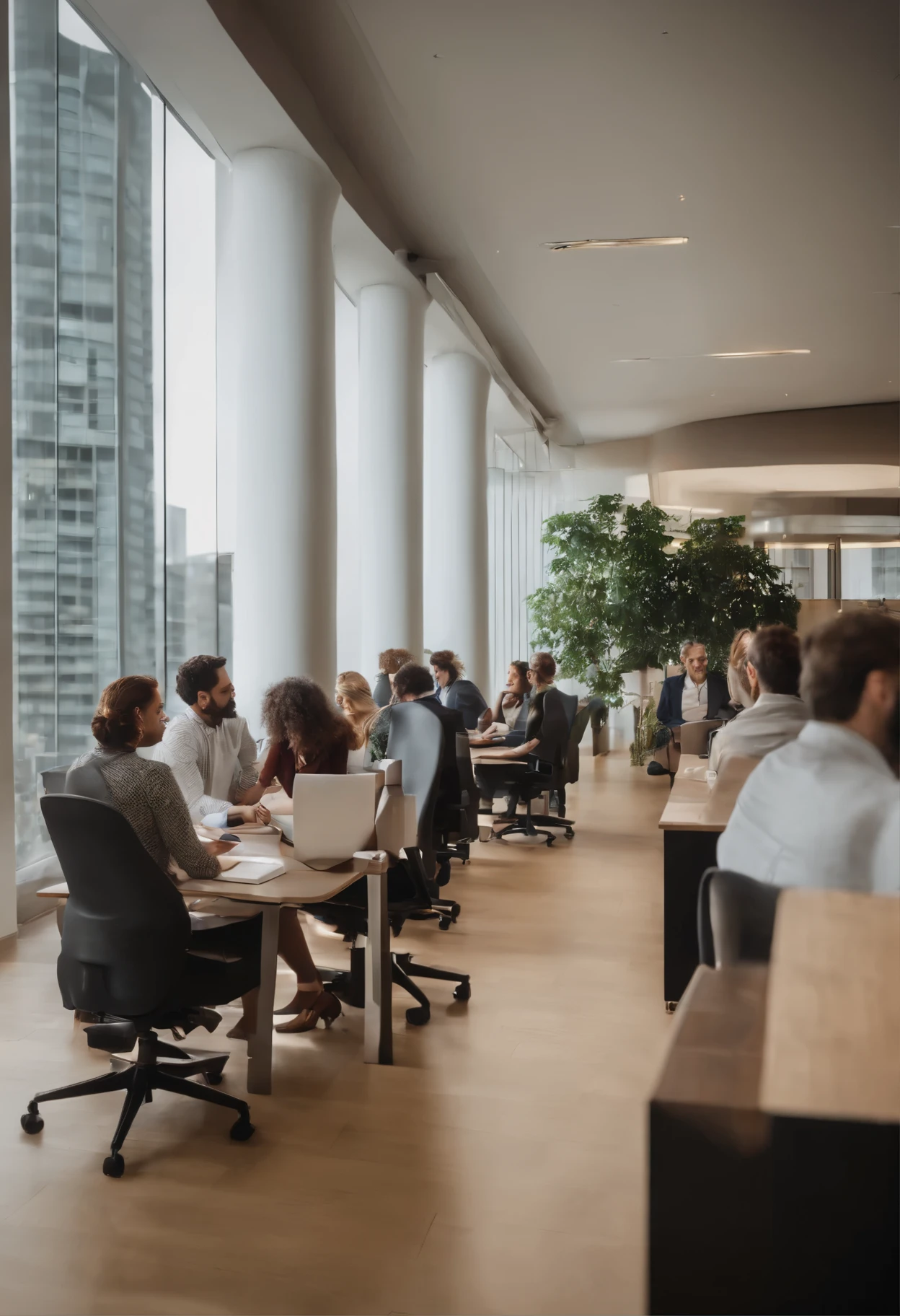 fotografias realista de 8 a 10 personas Personas sentadas en escritorios en una oficina con vistas a una ciudad, Trabajar en una oficina, Personas en el trabajo, Antecedentes de la oficina, Fellows, Oficina abierta, en un espacio de trabajo de espacio abierto, Occupied room, Oficinas, sentado en la oficina, Oficina moderna, en una oficina, Personas sentadas en mesas, Gente ocupada, Antecedentes interesantes, sentado frente a una computadora, photo 8k , chicas y chicos, rostro detallado , sillas de rueda, from above