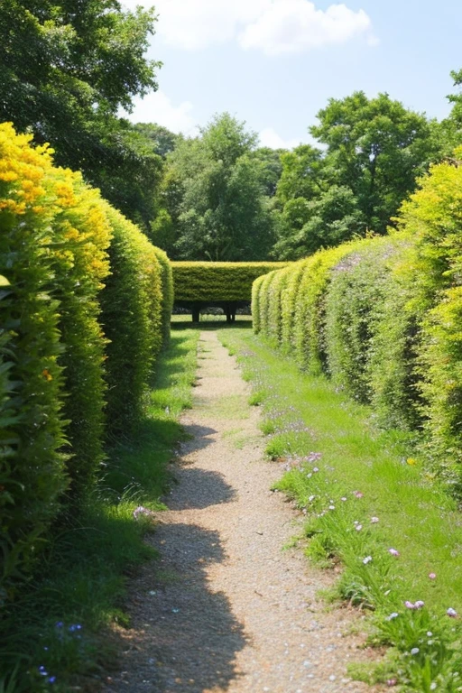 Renge Flower Path 階part part々field stream Big cedar tree There's not a single cloud in the blue sky