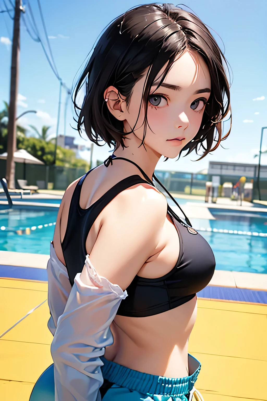 highest quality、High resolution、Detailed Background、(Beautiful face in every detail:1.4)、Anatomically correct、(Draw the usual number of fingers:1.2)、(Detailed facial expressions)、(Detailed eyes:1.2)、(Detailed eyes:1.2)、Beautiful, smooth skin、Teenage beauty、(Highly detailed face:1.4)、cute hair color、Bobcut、Cute hairstyle、well-groomed eyebrows、Perfect body line、Water Park、In a joking manner、My whole body is wet、My hair is wet too、Cowboy Shot、
(Three beautiful girls having fun with big smiles at the Water Park:1.5)、
The high-neck bikini top is stylish yet provides ample coverage.、The zipper and lace-up on the chest are accents、
A bikini top and bottom are both fully covered, minimizing the amount of skin exposed.、Sports bra-like designs are especially popular.、
Boyshorts are a comfortable option for exercising while still keeping your bottoms covered.、
The tankini is a long top that covers the stomach area and has a cute design.、
Rash guards cover the entire body, minimizing skin exposure while also providing UV protection.、
Pairing it with high-waisted shorts will accentuate your beautiful waistline while still providing a sense of security.、
A long-sleeved one-piece swimsuit gives you a stylish look while still covering your arms and back.、It beautifully accentuates your body line while also providing effective protection from the sun.、
The Water Park has a large pool and water slides.、It is an entertainment facility with a wave pool and other facilities.、It is popular as a summer leisure activity, with plenty of slides and pool attractions.、cute