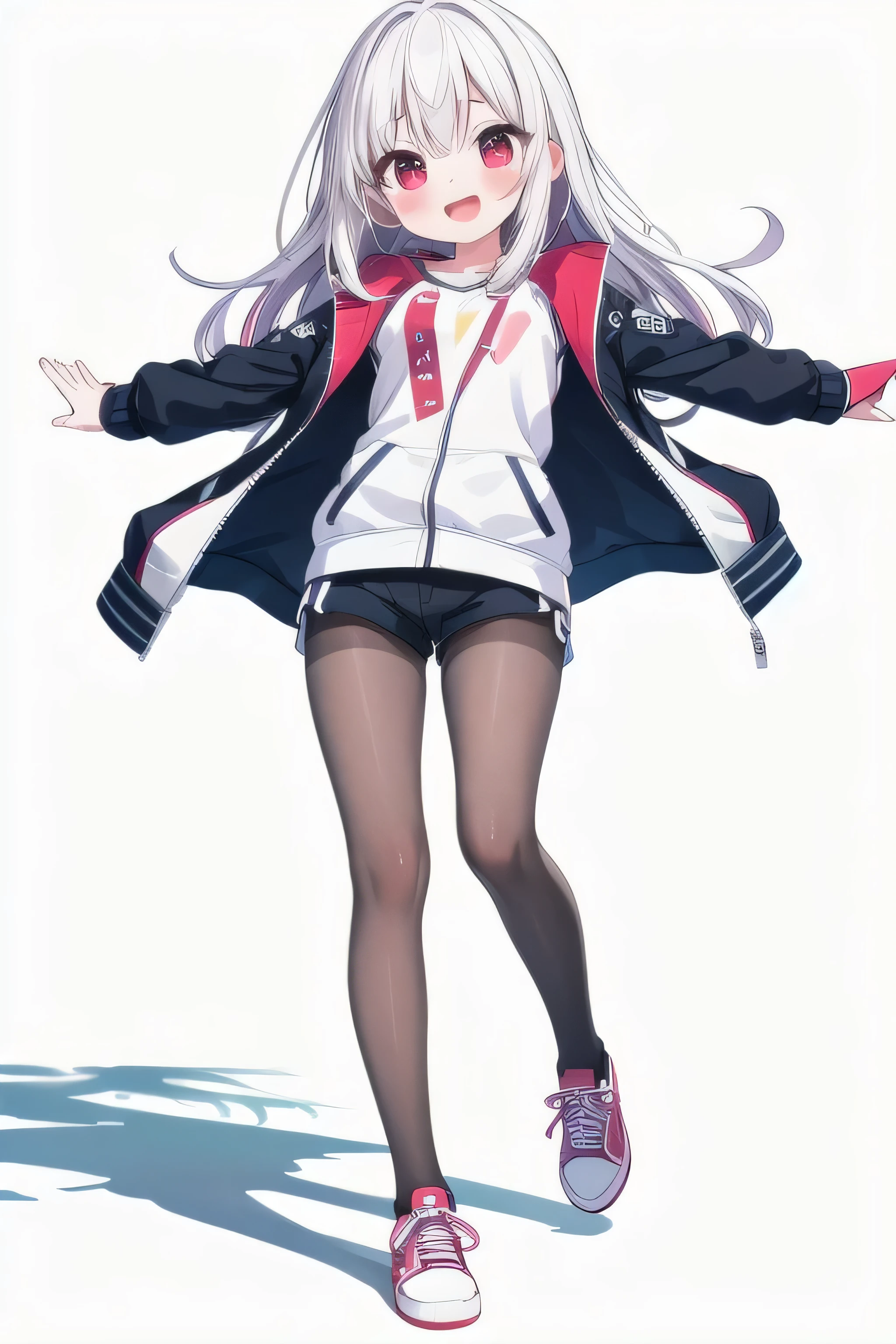 Young girl, in high school uniform, pantyhose going up to her thighs, nike air max and white hair --auto --s2