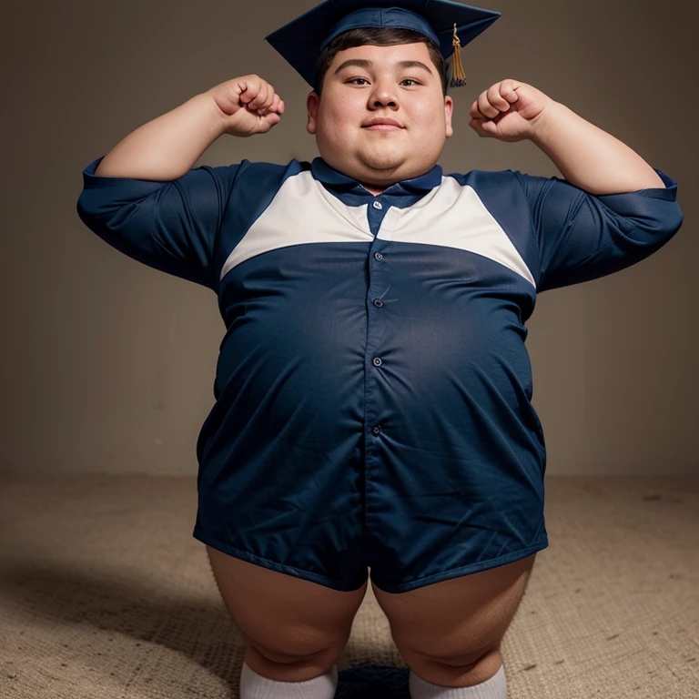 (Animation) Chubby boy wear graduation clothes with GPA Cumlaude