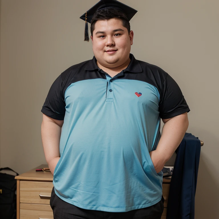 (Animation) Chubby boy  wear graduation clothes with GPA Cumlaude