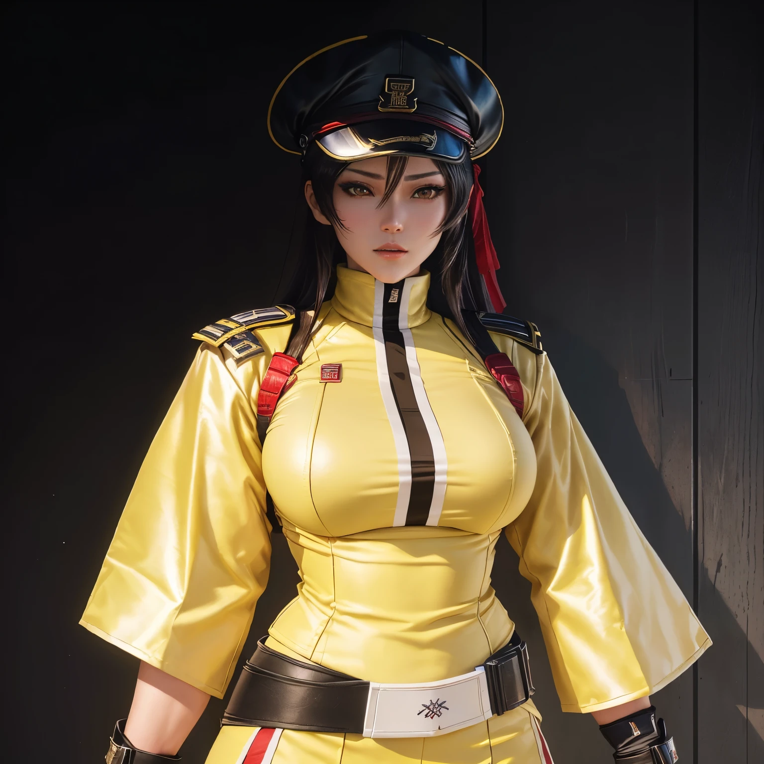 a close up of a person in a uniform with a hat and gloves, as a character in tekken, katana zero video game character, faye valentine, sigma female, jin kagetsu, inspired by Leng Mei, character from king of fighters, royal attire akira, female protagonist 👀 :8, female character, hints of yayoi kasuma