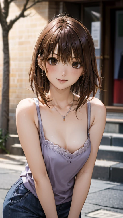 (masterpiece:1.2, highest quality), (Realistic, photoRealistic:1.4), Beautiful illustrations, (Natural Side Lighting, Cinema Lighting), Browsing Caution,
Looking at the audience, 1 girl, Japanese, high school girl, , Perfect Face, Symmetrical cute face, Shiny skin,
(Short Bob, Straight hair, Brown Hair), Hair between the eyes, Brown eyes, Long eyelashes, (Medium chest),
Beautiful Hair, Beautiful Face, Fine and beautiful eyes, Beautiful clavicle, Beautiful body, Beautiful breasts, Beautiful thighs, Beautiful legs, Beautiful fingers,
((Casual Fashion)),
(Beautiful views), evening, (Outdoor), Are standing, (Cute Smile, Cowboy Shot),