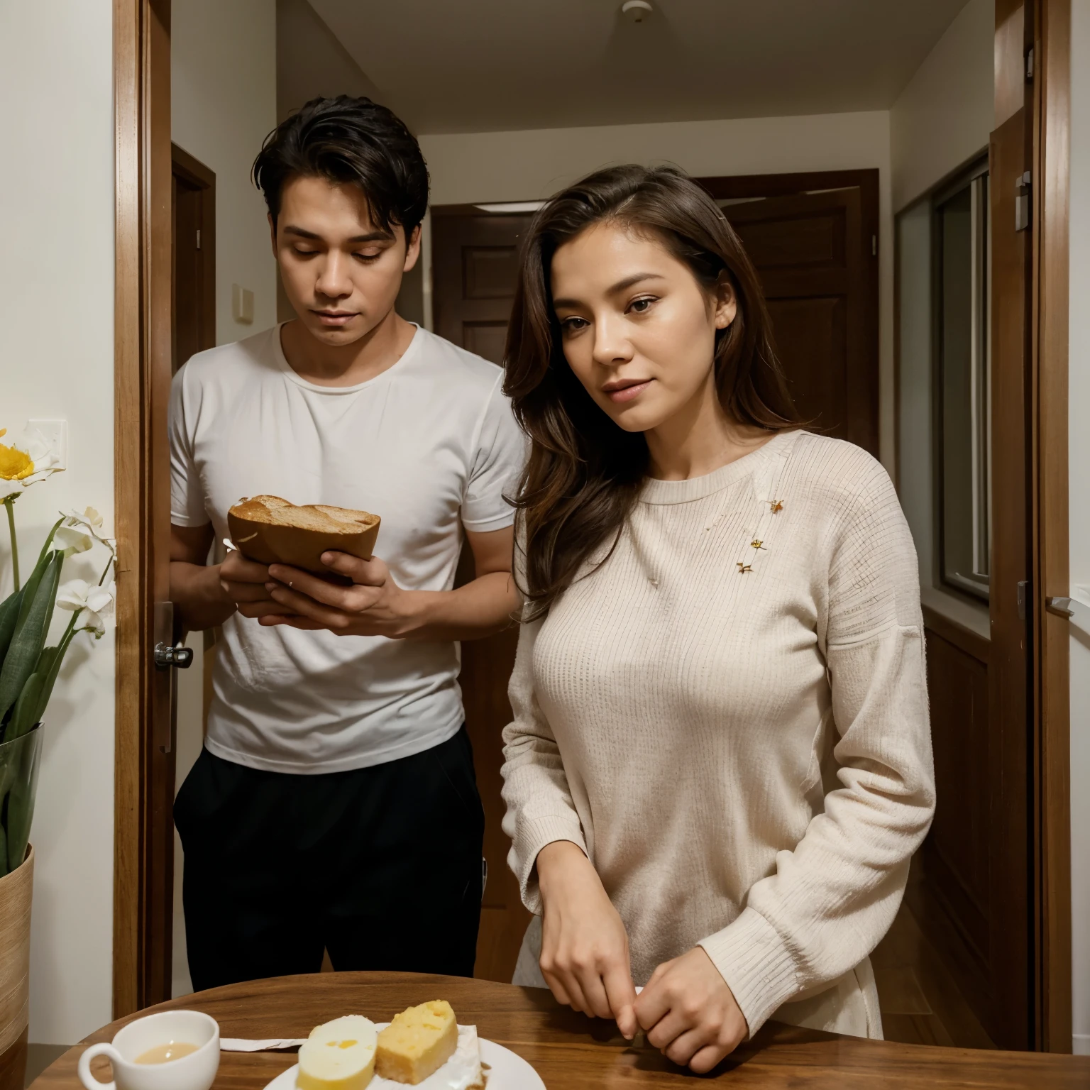 Being it a typical morning, Laysa (50s) was seen watching a news report doing house chores while waiting for his son to wake-up. As if on cue, Jayc (30s) looking all hasty and rushed, did not forget to greet his mother, Laysa, a good morning. Despite the hour being short-lived, a conversation between the two blossomed, talking about the luck Jayc may have when it comes to the hiring of the newly opened and built charity center. The conversation quickly ended as Jayc was running late, he then only picked up 2 loaves of bread and sunny side up egg in-between to satisfy his morning hunger, then ran towards the door, waving to his mother as a sign of goodbye. 