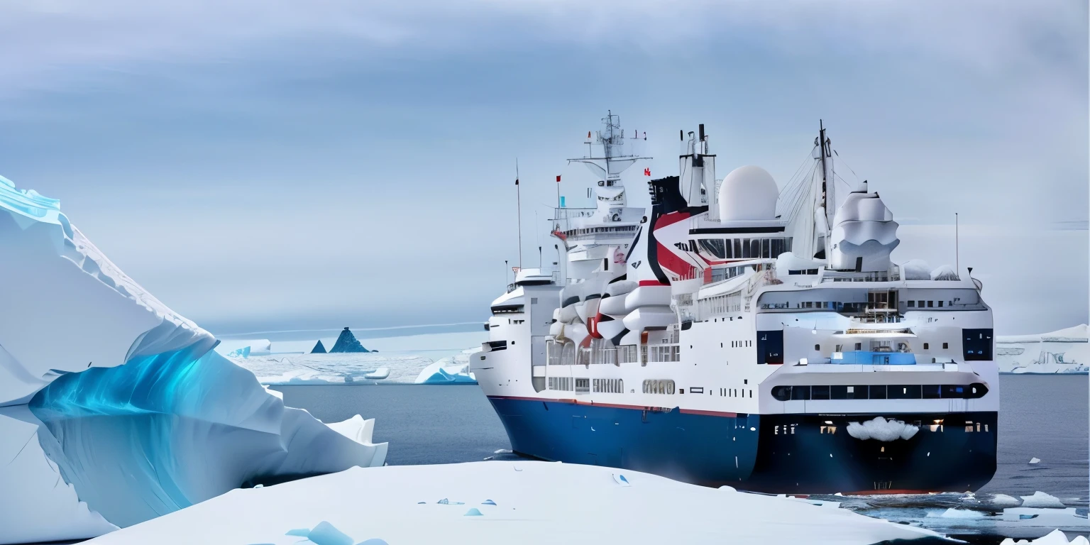 There is a large ship in the water near the iceberg, Antarcticaa, Antarctica, esthetic photo, Water surrounding the boat, Stunning scenery, Awesome. The award-winning, White Sea Cloud, 2 0 2 3, 2023, Stunning scenery, 2 0 2 0, 2020, 2 0 2 2, 2022