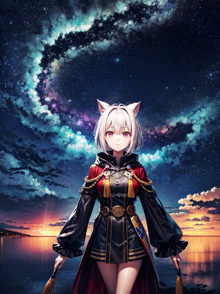The image shows Nanashi Mumei alone at night in Venezuela, observing the famous phenomenon known as Catatumbo lightning in the distance. She is dressed in a tourist outfit and has a camera to capture the rather wonderful phenomenon. In the picture, lightning can be seen lighting up the night sky as she Nanashi Mumei watches in fascination. The environment is detailed with an impressive recreation of the nocturnal nature of the Zulia state. Everything is animated and the quality is 16k which makes for a stunning and vibrant image.