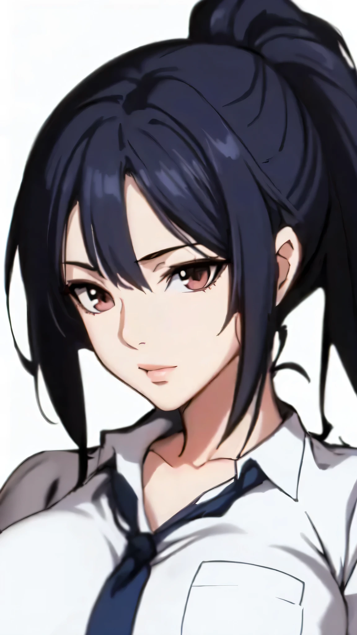 (best quality:1.5, highres, UHD, 4K, detailed lighting, ((ultra high quality)), ((ultra detail)), 1 girl solo, anime girl with ponytail and tie in a, black hair, anime moe artstyle, as an anime character, wearing , wearing a , nagatoro, an anime girl, cel shaded anime, wearing japanese , Ezra scarlet, beautiful anime high school girl, ((uniform high school)), wearing short sleeve white shirt white tie, female anime character, anime character, in an anime style, ((full body)), converse, converse high, (medium breasts), highly detailed face, cool, tomboy