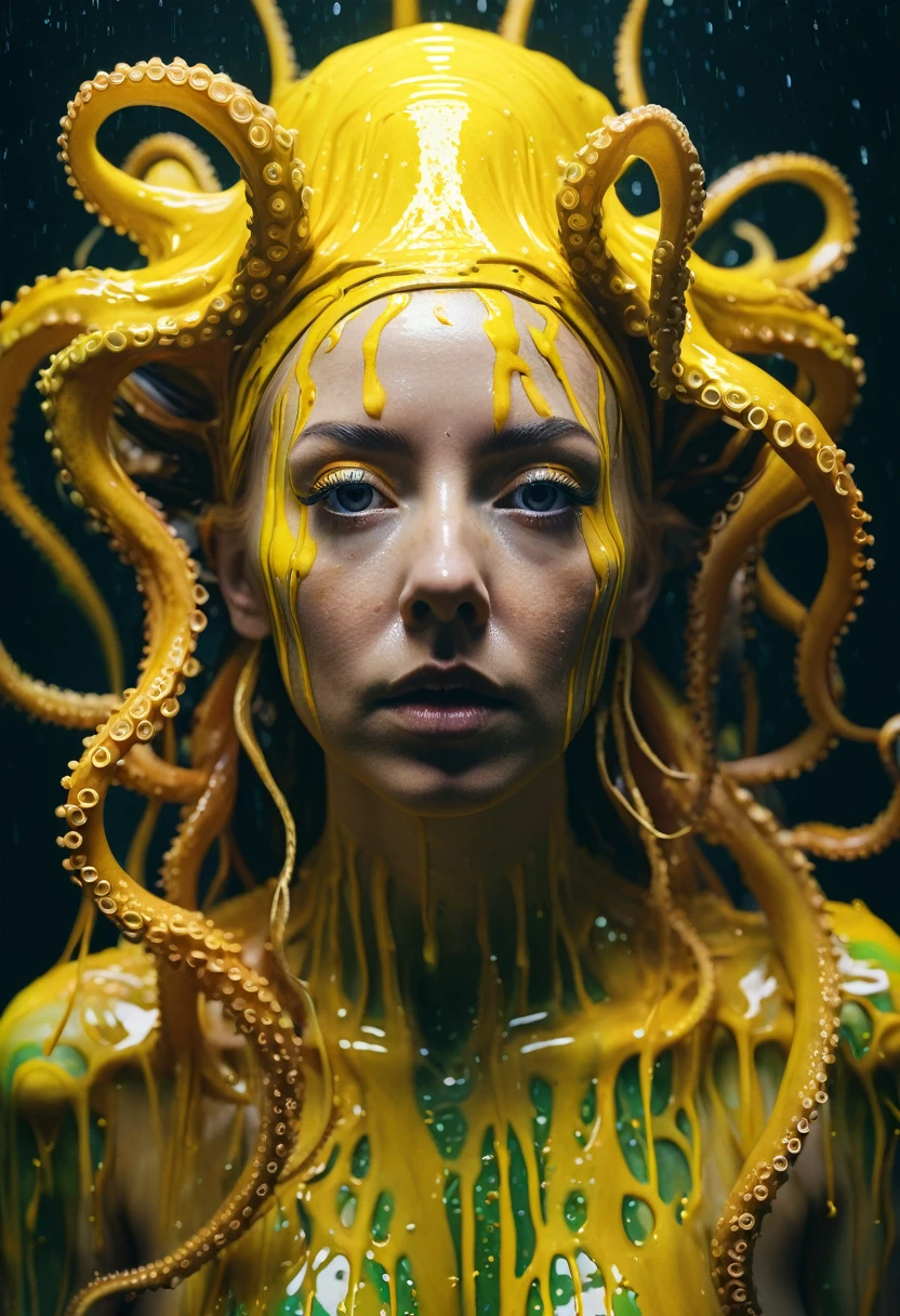 8K, ARTISTIC photogrAphy, best quAlity, mAsterpiece: 1.2), A (potrAit:1.2) Girl Pope Cthulhu SOLDIER, EYES, YELLOW many octopus style tentacles, full body RAW candid cinema, RED hair, 16mm, color graded portra 400 film, remarkable color, ultra realistic, sad admosphere, dark lighting, oppressive atmosphere, depressive colors, kodak portra 400, photograph,r, Natural Light, Pinhead lighgts, blur reflection, Brush Strokes, Smooth, abstract, Splatter, Oil On Canvas, rainbow colors, fractal isometrics details bioluminescens : a stunning realistic photograph of wet bone structure, 3d render, octane render, intricately detailed, titanium decorative headdress, cinematic, trending on artstation | Isometric | Centered