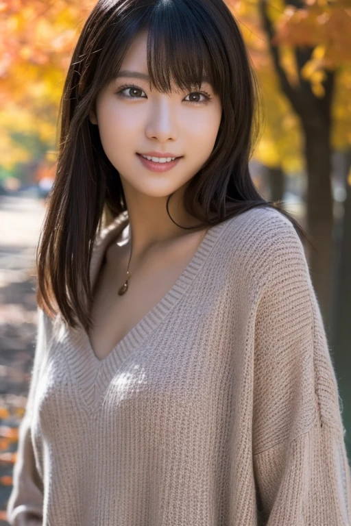 One Girl, (Wear casual fall clothes:1.2), (RAW Photos, highest quality), (Realistic, Photorealistic:1.4), Tabletop, Very delicate and beautiful, Very detailed, 2k wallpaper, wonderful, In detail, Very detailedな CG Unity 8K 壁紙, Very detailedな, High resolution, Soft Light, Beautiful detailed girl, Very detailedな目と顔, Beautifully detailed nose, Beautiful fine details, Cinema Lighting, Autumn cityscape, Perfect Anatomy, Slender body, Was nervous,
Straight semi-long hair, bangs, View your viewers, smile