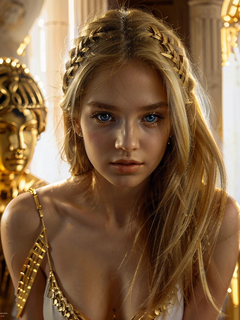 Athena goddess of wisdome and and defence Long Hair, High Resolution, Blue eyes, Blonde Hair, High Resolution, Hair Ornament, Jewelry,, Solo, 