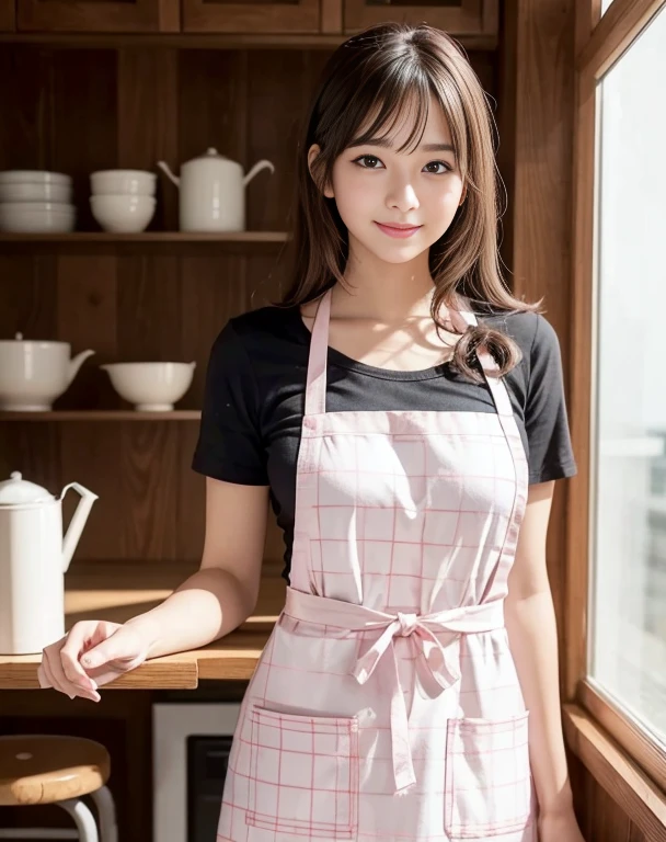 /*Quality sentences*/
of the highest quality, 16 K, masterpiece, hyperdetailed face, very detailed lips, Detailed eyes, Realistic pupils,
BREAK,
/*Characters and expressions*/Extremely Beautiful Girl, Japanese girl, 1 girl, Light on Face, wavy Hair, (Very sweet smile:1.2), BREAK /*garments*/ ((pink plaid pattern apron)),
BREAK
/*pose*/
nice hands, perfect hands,
BREAK
/*Angular posture*/
in kitchen, pantry, table with chicken nugget, looking at viewer