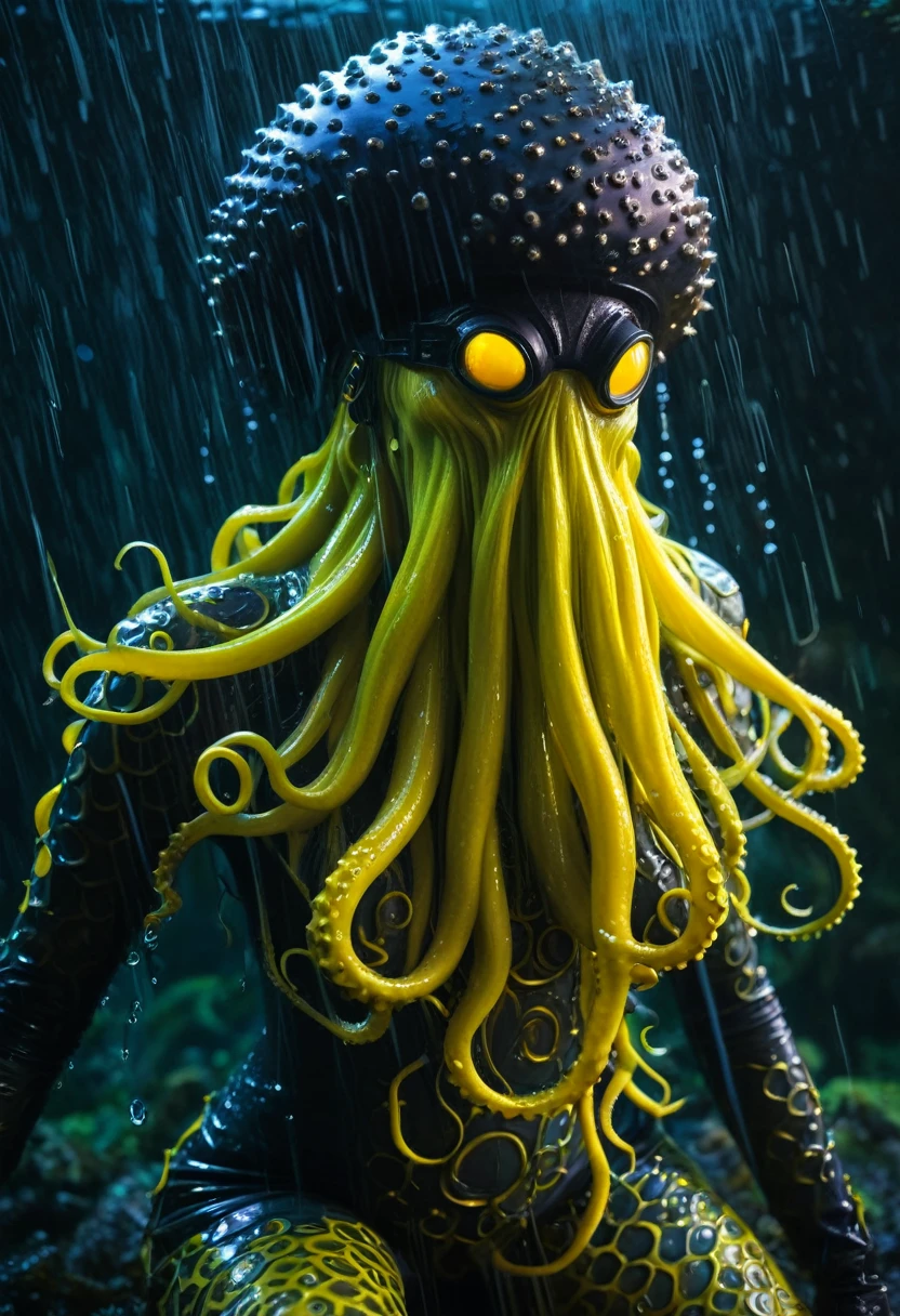 8K, ARTISTIC photogrAphy, best quAlity, mAsterpiece: 1.2), A (potrAit:1.2) witch Cthulhu soldier, BLACK many octopus style tentacles, full body RAW candid cinema, cyan hair, 16mm, color graded portra 400 film, remarkable color, ultra realistic, sad admosphere, dark lighting, oppressive atmosphere, depressive colors, kodak portra 400, photograph,r, Natural Light, Pinhead lighgts, blur reflection, Brush Strokes, Smooth, abstract, Splatter, Oil On Canvas, rainbow colors, fractal isometrics details bioluminescens : a stunning realistic photograph of wet bone structure, 3d render, octane render, intricately detailed, titanium decorative headdress, cinematic, trending on artstation | Isometric | Centered
