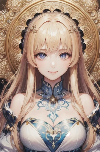 (masterpiece, highest quality, highest quality, Official Art, beautifully、beautiful:1.2), (1人のgirl:1.3), (Fractal Art:1.3),girl，beautiful，An innocent smile，Blonde，Long Hair，Princess，Smooth Hair，Noble princess dress，Sparkly hair accessories，Upper Body，I pray