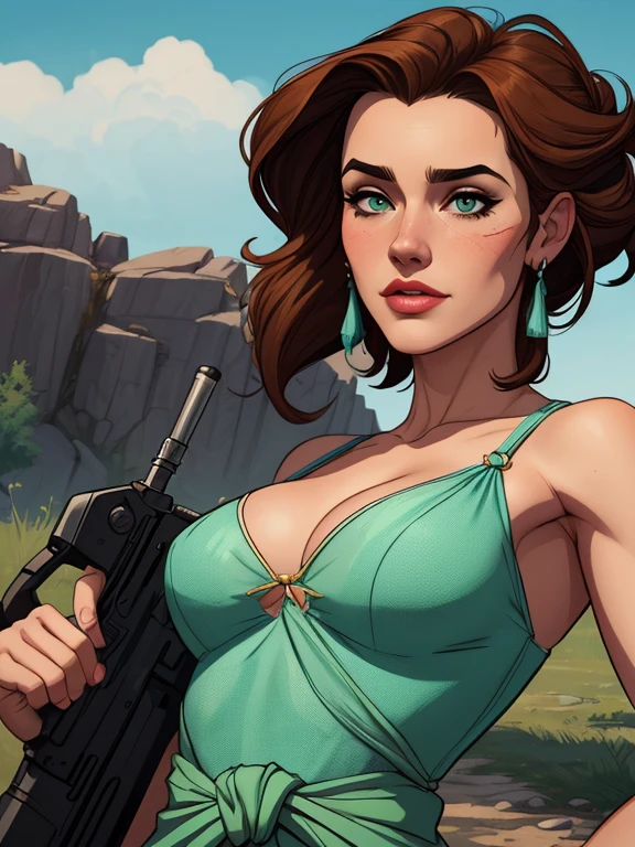 Female character Western style atompunk Inca and Aztec scenery Fallout 4 Jennifer Connelly le with war scars Cartoon image of a woman .Ilustra??o estilo desenho animado, estilo de arte dos desenhos animados, estilo de arte dos desenhos animados, digital illustration style, estilo atompunk design de personagens altamente detalhado, arte digital detalhada coragem, Forest fan art, Design de personagens de retrato, beautiful digital illustration, retrato de alta qualidade, Arte em quadrinhos, mulher jovem cabelo com transas lindas . Queen Anna of ArendelleBeautiful lined eyes Medium large bust and wonderful y clothes. image expression of sexsire frst to head illustration Queen Anne of Arendelle atompunk style Fallout 4 The perspective is from below, enfatizando a majestade e o poder da Gigante." armed with a 38 western style revolver with a 38 revolver in her hands a close up of a woman in a green dress with a sword, extremely detailed , Wlop Ross sorteios, sedutor elfo princesa cavaleiro, ashé, garota de armadura, girl of the zodiac knights, style Cartoon style digital illustration GTA style garota elfa, uma guerreira loira sexy, uma guerra loira esmeralda, elfa, Ross Draws 1. 0, even model |Cartoon style digital illustration GTA style