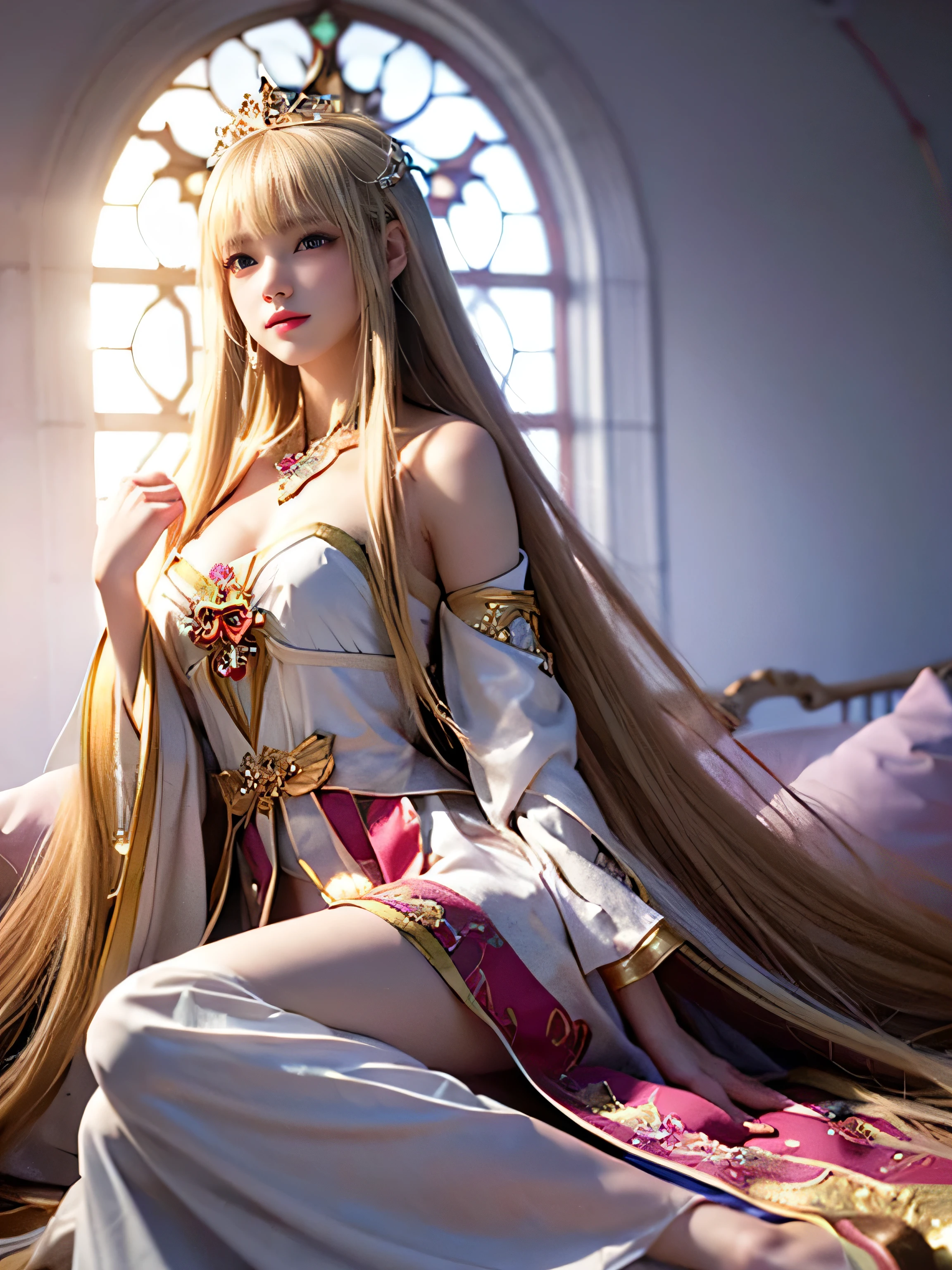 ((whole body))　(big 1.4)　Beautiful Fantasy Girl　((highest quality)), ((masterpiece)), (Get used to it), Perfect Face　(1 girl)　(French)　(she is 15 years old、The cutest teen in France.)　((highest quality)), ((masterpiece)), length blonde hair 　length, Shining golden hair,Golden Silky Hair, Straight blonde hair, length blonde straight hair, Perfect Silky Straight Hair, Straight blonde hair, length blonde hair, Her hair is long and straight., detailed length blonde hair　((big 1.4))　Super Long Hair down to the ankles　((Neat bangs　The neatly trimmed bangs are princess cut and cover the entire forehead.......))...　Bright crimson lips　good, Anatomically correct hand　Thin fingers　Anatomically correct five fingers　Sexy professional makeup　Beautiful French girl face, French facial features, Long Hair shiny Long Hair, length, Shining golden hair, length, Straight Golden Hair, Her hair is long and straight., Super Long Hair girl, Silky Hair, length blonde hair, Silky Hair, length, Flat Hair, Silky texture, Long Hair, length, flowing blonde hair, thin and shiny hair　Anatomically correct、White beautiful human skin and detail of hands and fingers　Beautiful Eyes　Mouth Details　the corners of the mouth rise slightly　Cool look　　(The eyebrow color is dark brown.)　　(Yellow dress posing for a picture, Disney Portraits, tumbler, shin hanga, wearing organza gown, dressed beautiful gown, lady using Yellow dress, color: Yellow, A woman wearing a sparkly floral dress, elegant Yellow skin, gown, Fantasy Dress, Formal Wear, light Yellow　beautiful gown, Yellow theme　)　(A church with high quality stained glass..)　(she&#39;Random Pause)　(Random model standing pose)