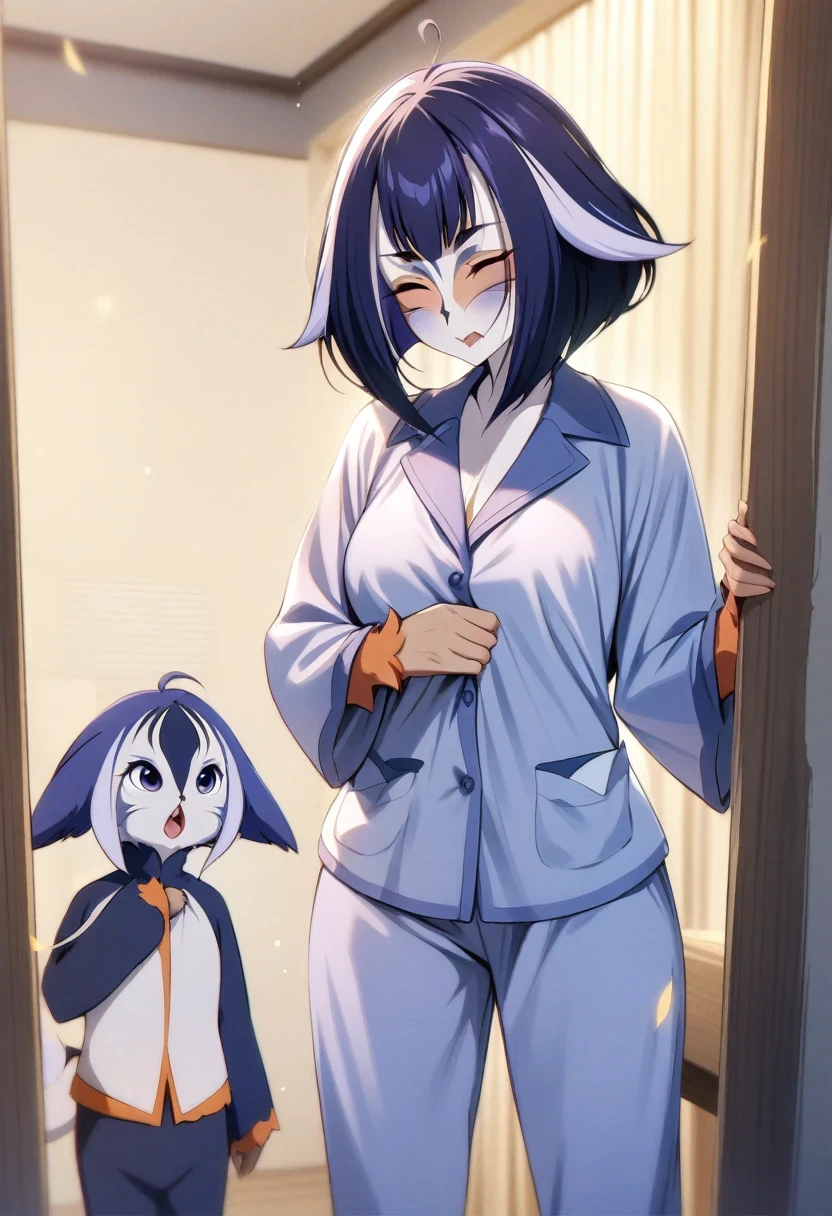 (shylily/(Twich/):1.5),(masterpiece:1.2),(best quality:1.2), Body Type、short hair、pajamas、stand up