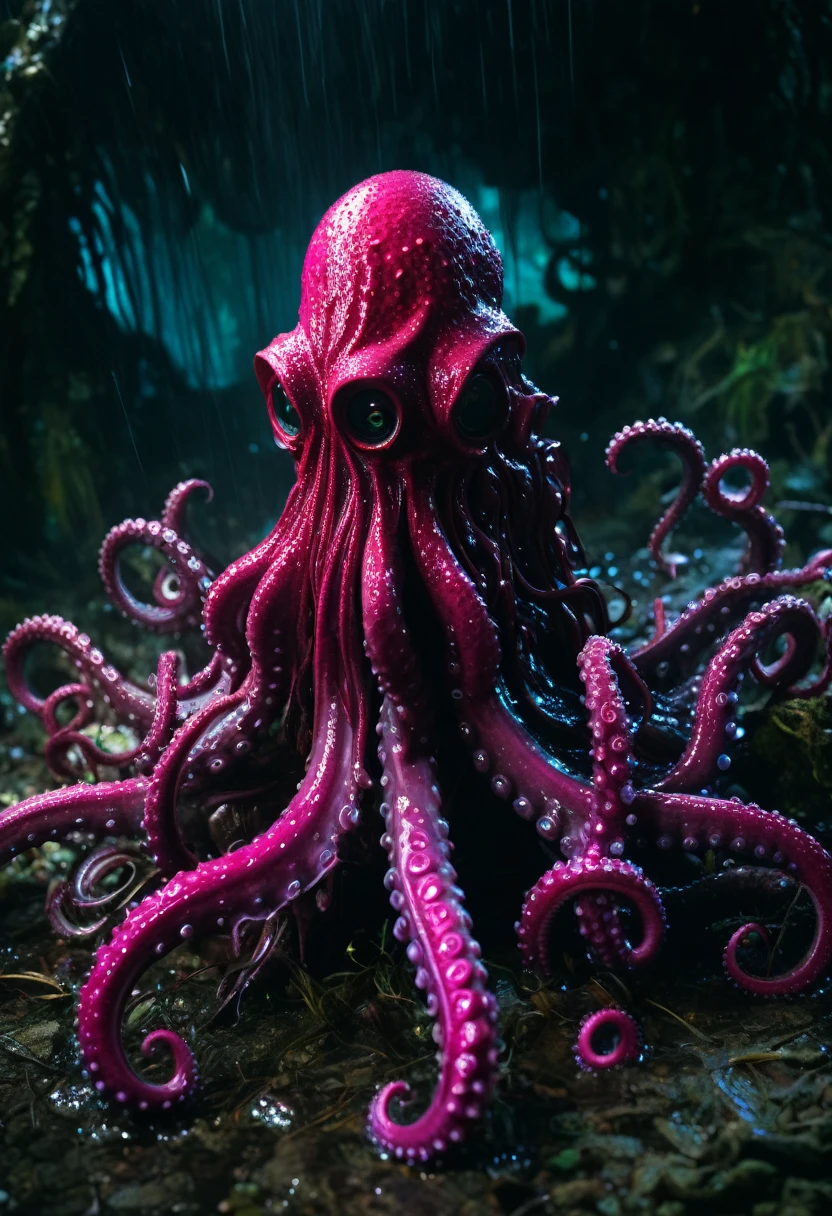 8K, ARTISTIC photogrAphy, best quAlity, mAsterpiece: 1.2), A (potrAit:1.2) witch Cthulhu soldier, FUCSIA-BLACK many octopus style tentacles, full body RAW candid cinema, red hair, 16mm, color graded portra 400 film, remarkable color, ultra realistic, sad admosphere, dark lighting, oppressive atmosphere, depressive colors, kodak portra 400, photograph,r, Natural Light, Pinhead lighgts, blur reflection, Brush Strokes, Smooth, abstract, Splatter, Oil On Canvas, rainbow colors, fractal isometrics details bioluminescens : a stunning realistic photograph of wet bone structure, 3d render, octane render, intricately detailed, titanium decorative headdress, cinematic, trending on artstation | Isometric | Centered