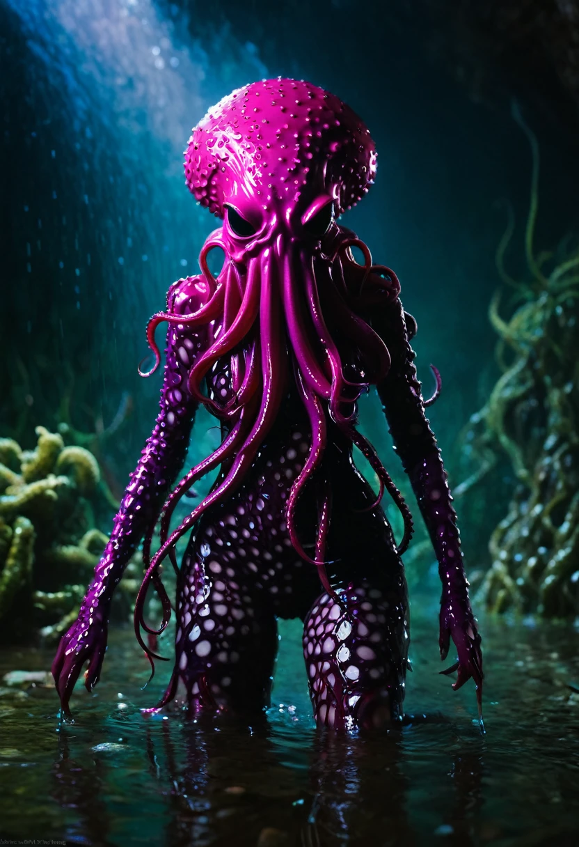 8K, ARTISTIC photogrAphy, best quAlity, mAsterpiece: 1.2), A (potrAit:1.2) witch Cthulhu soldier, FUCSIA-BLACK many octopus style tentacles, full body RAW candid cinema, red hair, 16mm, color graded portra 400 film, remarkable color, ultra realistic, sad admosphere, dark lighting, oppressive atmosphere, depressive colors, kodak portra 400, photograph,r, Natural Light, Pinhead lighgts, blur reflection, Brush Strokes, Smooth, abstract, Splatter, Oil On Canvas, rainbow colors, fractal isometrics details bioluminescens : a stunning realistic photograph of wet bone structure, 3d render, octane render, intricately detailed, titanium decorative headdress, cinematic, trending on artstation | Isometric | Centered