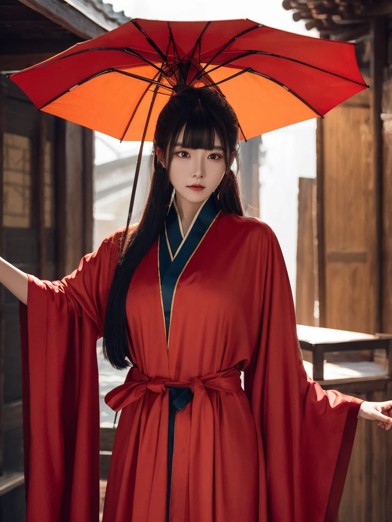 snake,红snake,snake妖,Banshee,Apparition,Oval face,Phoenix Eyes,Straight eyebrows,Black hair,Wearing hair,China costume,Red robe,Chinese umbrella