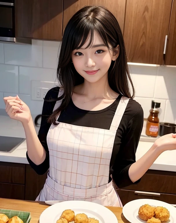 (((nsfw)))、close range、Beautiful woman、cute、((Female Nursery Teacher))、smile、Extra Long Hair、((Delicate photo)),(Detailed RAW photos of girls), (Tabletop:1.0), (Highest quality:1.6), (Ultra-high resolution:1.5), (Realistic:1.75), 8K resolution, Absurd, Ultra-detailed,Cinema Lighting,、nursery school、((Wearing an apron))、(Hairstyle with bangs)、Long sleeve T-shirt、((Colorful kids room:1.1))、((Lots of toys:1.))、((cute壁紙の部屋))、((Simple panties are visible:1.2))