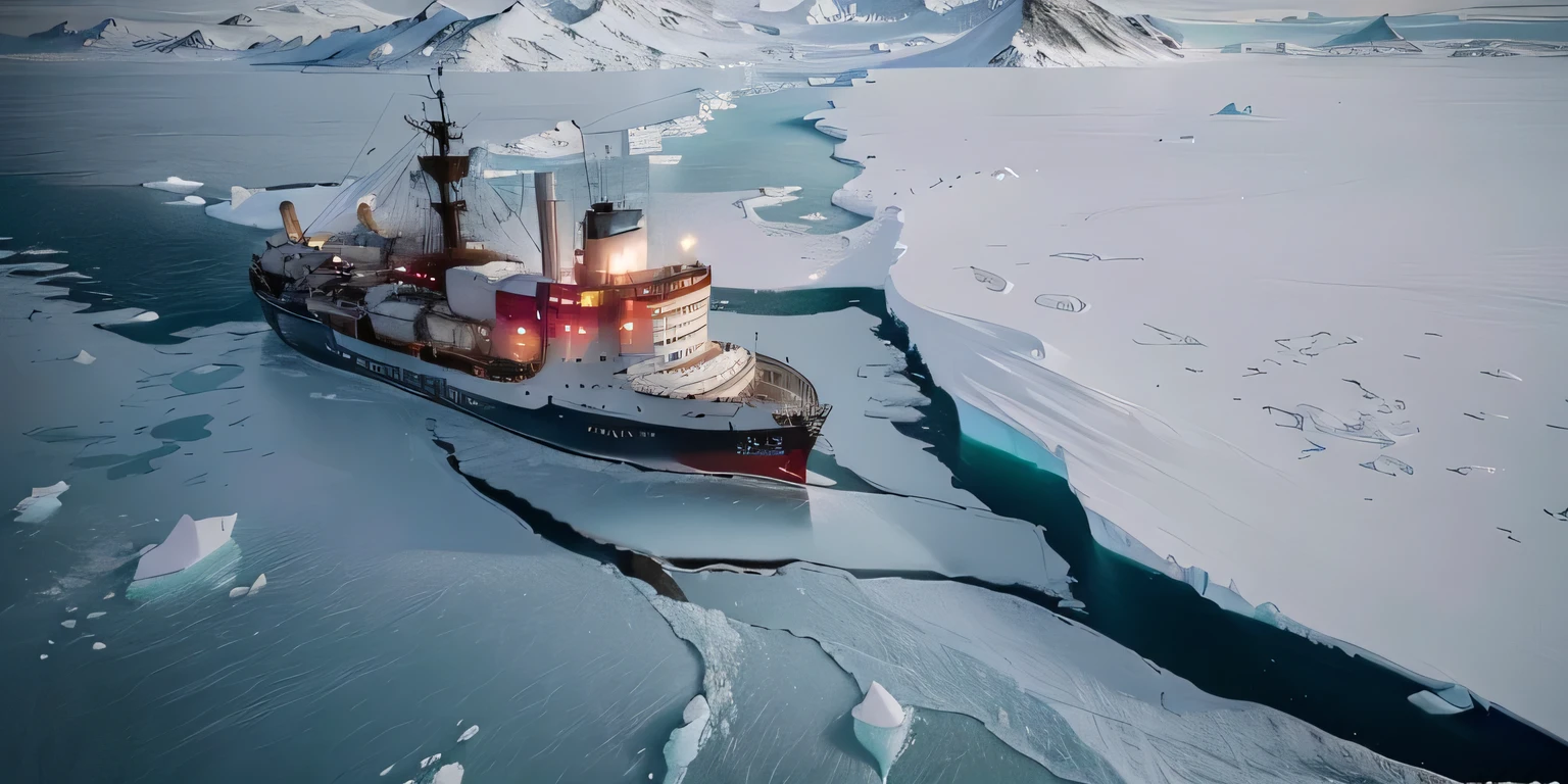The Araf boat is in the middle of a large body of water, Arctic, antArctic, Ice Tower, Frozen ocean, Arctic, polarity, incredible depth, In the icy river, Image Source:National Geographic, antArctica, Norilsk, neo Norilsk, snowy Arctic environment, author:Carl Walker, Ivan Hiskin, Popular photos