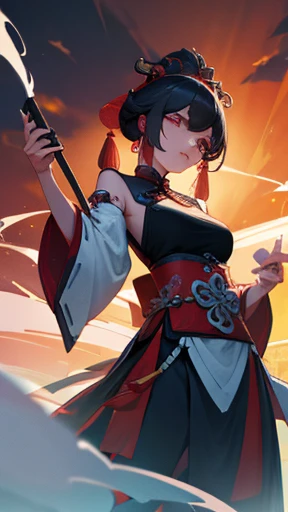 Hu-tao from genshin impact, with all her accessories, breast naked