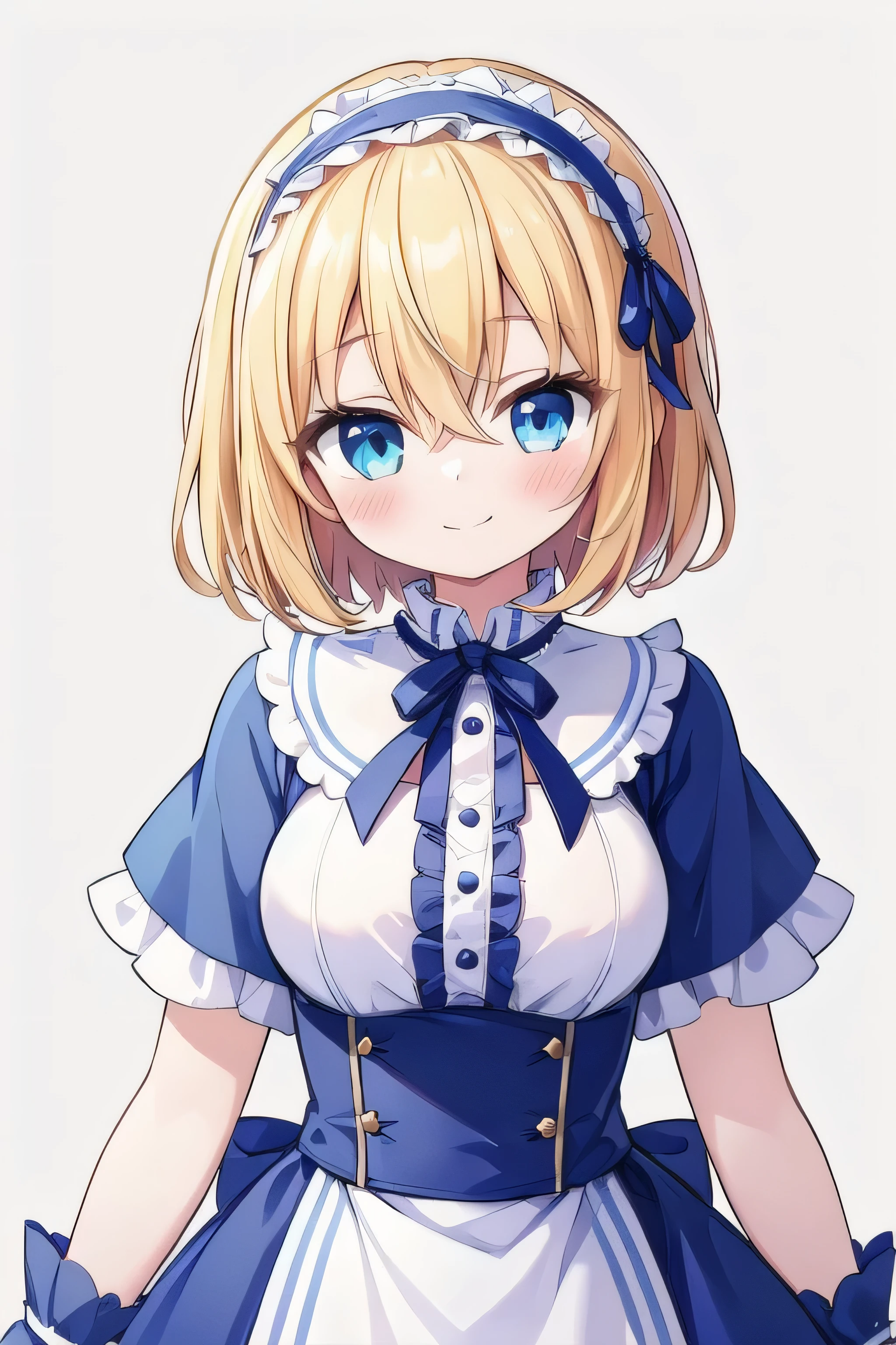 alice margatroid, 1girl, solo, breasts, looking at viewer, blush, smile, short hair, bangs, blue eyes, blonde hair, simple background, white background, dress, ribbon, hair between eyes, medium breasts, closed mouth, cowboy shot, hairband, frills, grey background, red ribbon, wrist cuffs, sash, neck ribbon, capelet, blue dress, red hairband, ta hairband, white capelet
masterpiece, top quality, super detailed, CG illustration, high resolution, better lighting, best shadows, very delicate and beautiful, proper shading, hd, 8k,