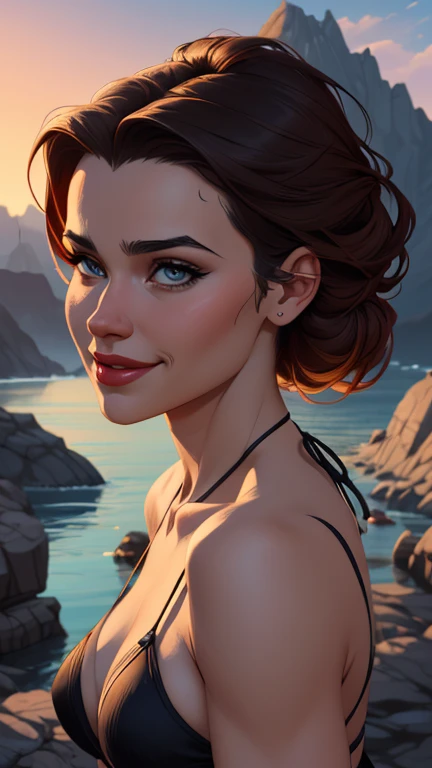 a close-up of a woman in a bikini with a mountain in the background, personagem de fantasia hiperdetalhado, deviantart artstation cgscosiety, Arte de fantasia realista, epic fantasy art style, Aloy, epic fantasy digital art style, Alena Aenami e Artgerm, inspirado em Ryan Barger, trend at ArtStation, Winner of the contest Artstationstyle Cartoon style digital illustration GTA styleuais , garota super valente destemida , Ilustra??o estilo desenho animado, estilo de arte dos desenhos animados, estilo de arte dos desenhos animados, GT styleDigital illustration style, design de personagens altamente detalhado, arte digital detalhada fofa, design de personagem retrato, beautiful digital illustration, retrato de alta qualidade, arte em quadrinhos, retrato do design do personagem, sem roupa e seios médios personagem feminina estilo cartoon vestida Tinker Bell sorriso e seis médios pequenos modo retrato cintura para cima com muito ouro ao redor outras pedras preciosas modo retrato da cintura para cima rainha do sul Jennifer Connelly Cenário GTA dominatrix moedas de ouro baú com joias com o namorado homem de barba preta estilo militar armadoa close-up of a woman in a bikini with a mountain in the background, personagem de fantasia hiperdetalhado, deviantart artstation cgscosiety, Arte de fantasia realista, epic fantasy art style, Aloy, epic fantasy digital art style, Alena Aenami e Artgerm, inspirado em Ryan Barger, trend at ArtStation, Winner of the contest Artstationstyle Cartoon style digital illustration GTA style