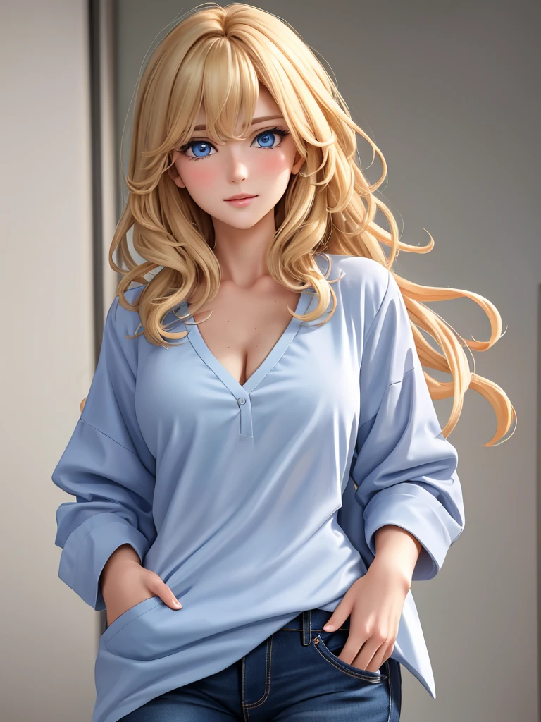 The picture shows a couple (one man and one woman) A handsome, tall, courageous, athletic young man, golden-haired blond, with curly golden hair, bright blue eyes, he is dressed in medical clothes. He hugs an incredibly beautiful slender young femme fatale blonde with very short wheat hair, gray-blue eyes, she is wearing a chiffon blouse tucked into jeans. detailed drawing of the face, a beautiful face, beautiful facial features. black jeans with a low fit. a full-length shot. hands in the pockets of his trousers. Masterpiece, detailed study of the face, beautiful face, beautiful facial features, perfect image, realistic photos, detailed study of faces, full-length image, 8k, detailed image. an extremely detailed illustration, a real masterpiece of the highest quality, with careful drawing. full-length image.