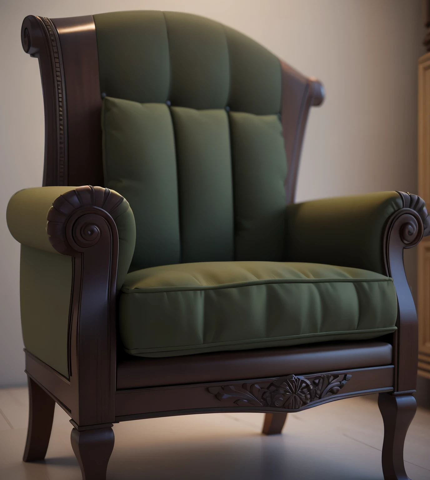 (best quality,3D Rendering:1.2),(Practical:1.37) European style sofa side,virtual engine,subtle shading,Textured fabrics,Rich wooden details,Sophisticated design,Gorgeous pattern,ornate carvings, ImpeccableCraftsmanship,Very detailed,Practical textures,Dynamic perspective,depth and dimensionality,Soft ambient lighting,Medium exposure,Neutral tones,Warm golden hue,Bright fabric colors,spacious space,Expensive appearance,Extreme attention to detail