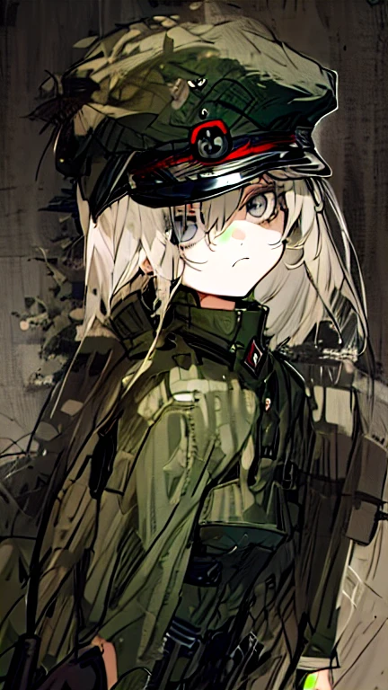 Light gray hair,dark gray eyes,handcuff, girl with a blank face,Military caps and uniforms,Fascist Nazis