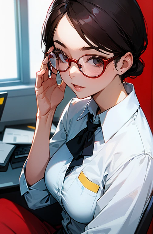 Cool women、sexy、office lady、Glasses、The glasses are red、