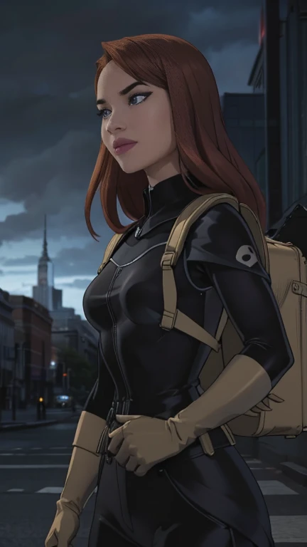 Foto hiperrealista en primer plano de Willa Fitzgerald, masterpiece, best quality, (photorealistic:1.4), beautiful woman, skinny, small breasts, straight brown hair, detailed face, smile, photo taken from a distance, age 25 tears old, Special forces uniforms、Black tactical vest、black black Military trousers、Black combat gloves、rucksack、Black black military undershirt、Detailed facial and chest depictions、detailed hand depiction、Combat pose、Dynamic action、in the city、White smoke、watching at viewers