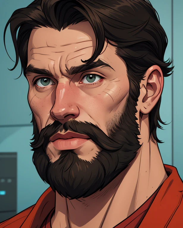 there is a man with a beard and a beardless shirt on, grosso, O cara, arte digital. @Cartoon style digital illustration GTA style, solo portrait 🎨🖌️, Corpo do pai, photorealistic de arte, commission, commission for high res, arte masculina, estilo de arte realista, detailed Admirador de arte, highly detailed exquisite Admirador de arte, Admirador de arte, musculoso, de arteCartoon style digital illustration GTA style