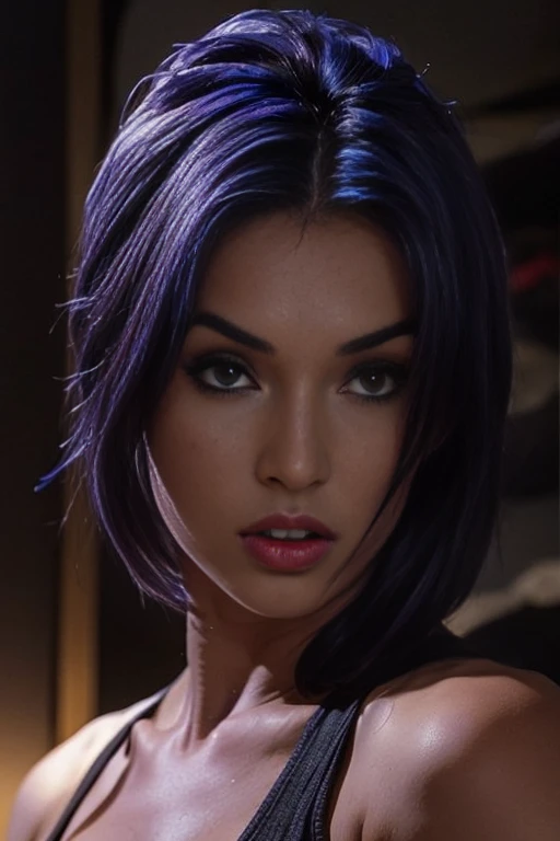 Megan Fox, short indigo hair