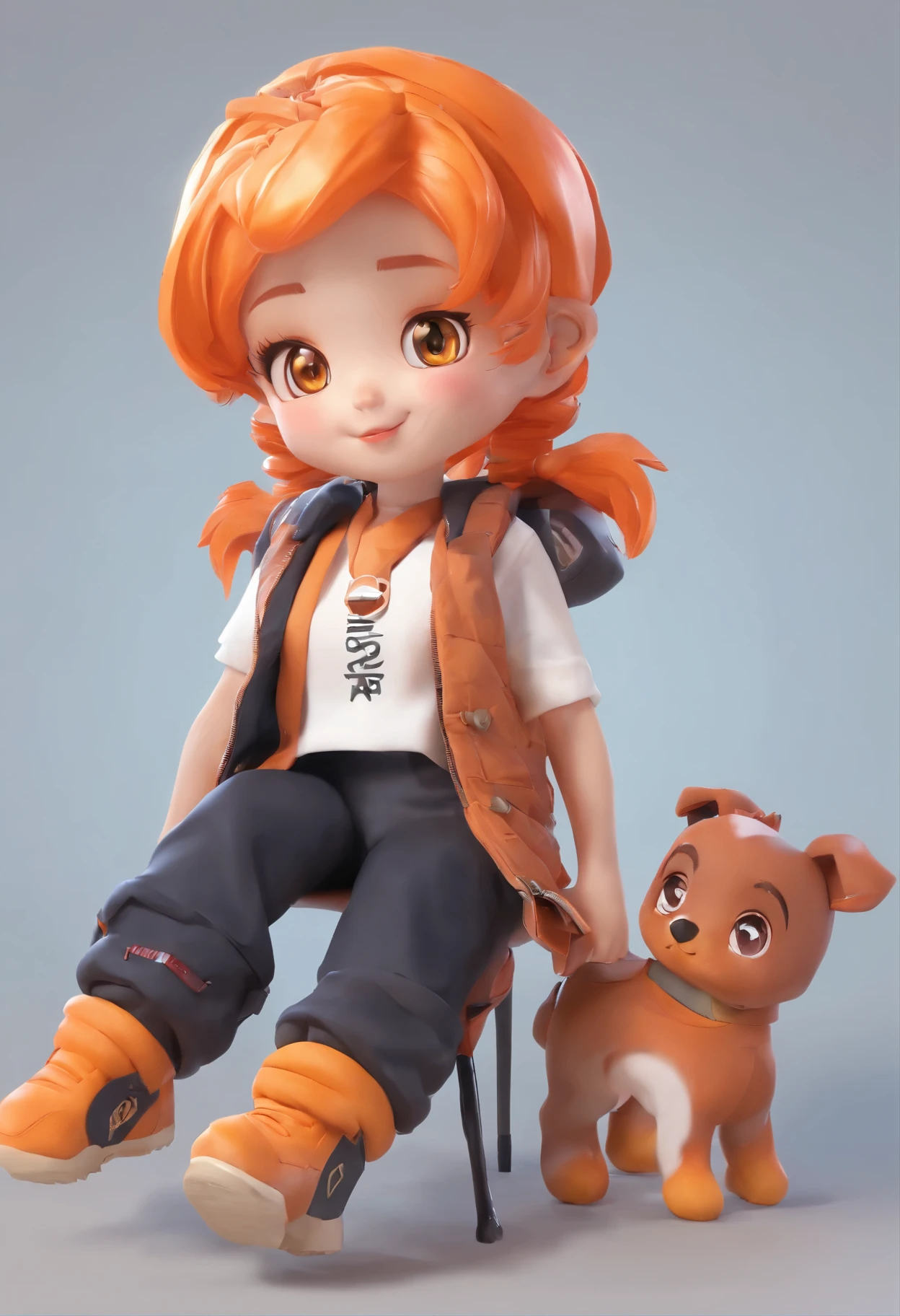 Chibi Character、girl、Orange Hair、The hairstyle is pompadour、Under the right eye「011」Orange numbers、A little naughty atmosphere