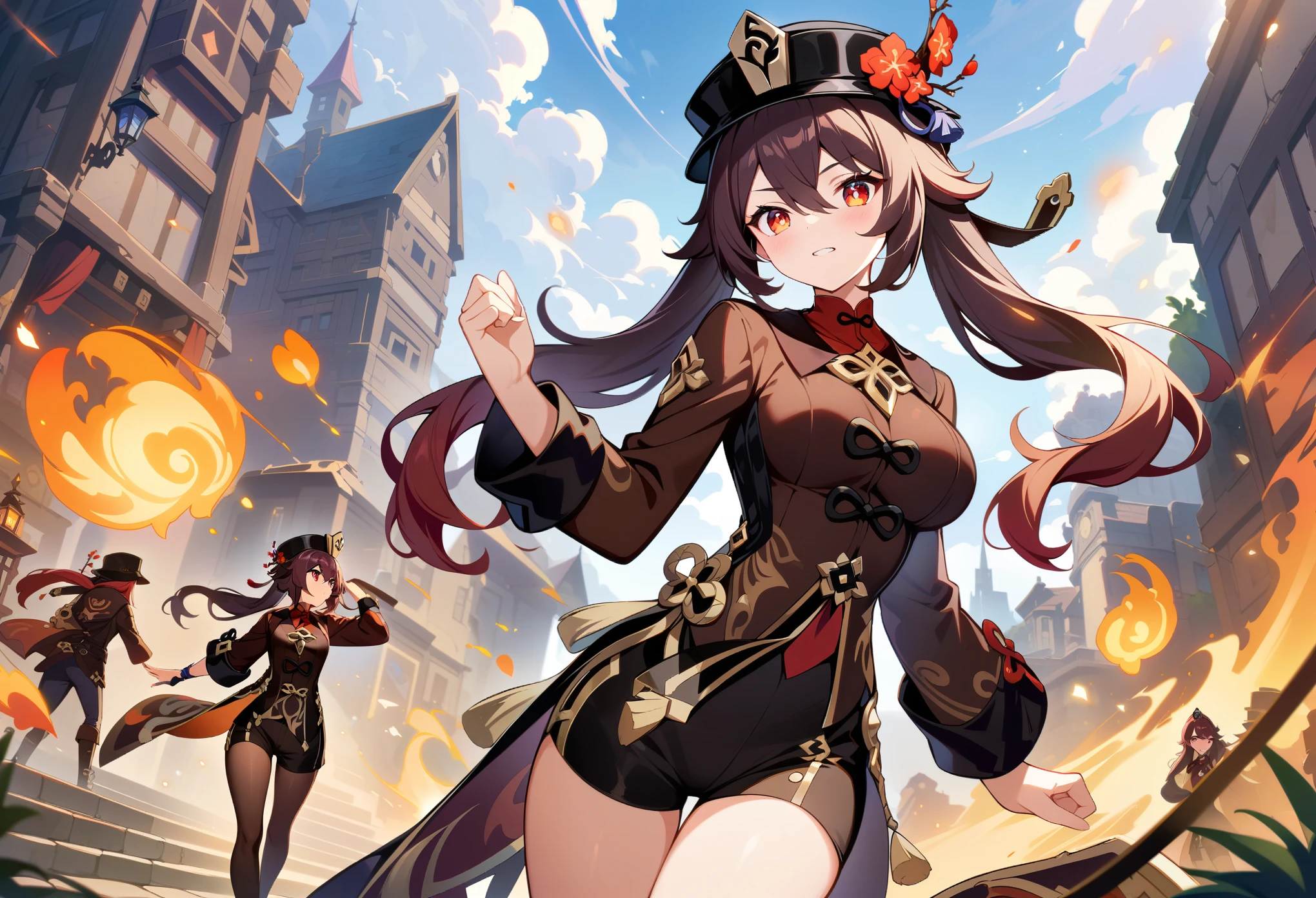 girl, beautiful body, perfect body, nice body, huge_Breast,

fighting scene, destroy town,
 
1girl, hutao, from genshin impact, shirt black, shorts. twintail, hat, hutao,1girl,jewelry,hat,flower,red eyes,

official art, extremely detailed CG unity 8k wallpaper, perfect lighting, Colorful, (best_quality:1.0), ultra high res,4K, ultra-detailed, 8K, HDR, high resolution,  absurdres:1.2, film grain, (vibrant_color:1.2), (narrow waist),