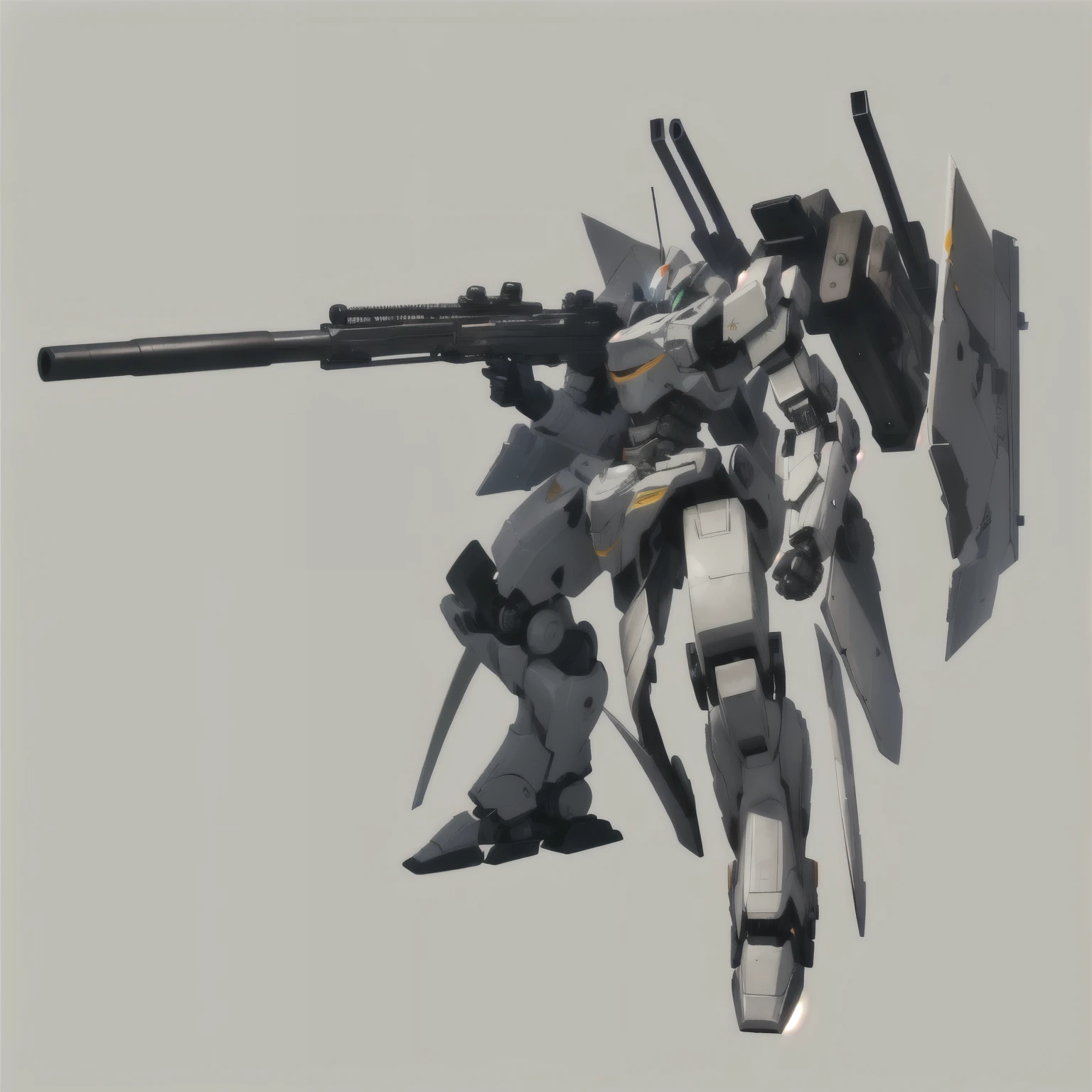Close-up of a robot with a gun on a black background., metal gear machinery, armored core style machinerya, konami machinerya, alexandre ferra white machinerya, white machinerya, machinery concept art, # machinerya, cool machinerya style, machinerya inspired, machinery, machinerya hound, Solid concept art of Metal Gear., machinerya art